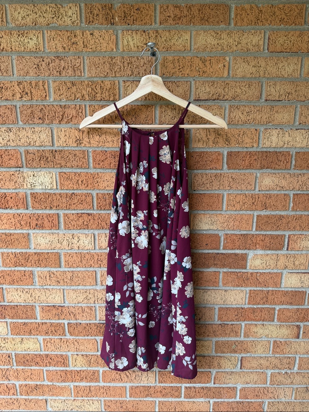 Lush Burgundy Floral Cami Dress Womens Small Button Back
